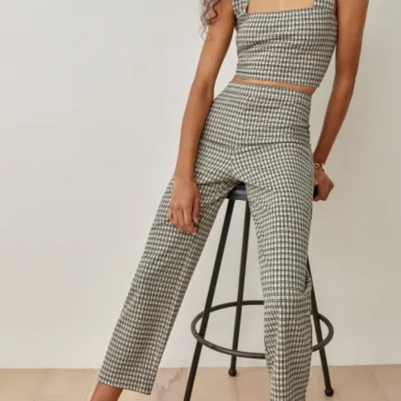 Reformation Jodie Two Piece Beige Check Size XS - Picture 4 of 10
